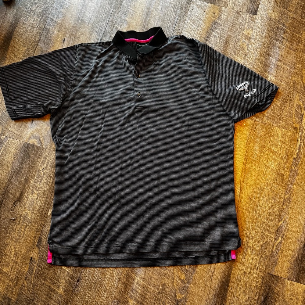 Fairway & Greene Signature Polo Shirt Mens Black Striped Champions Golf Club LG